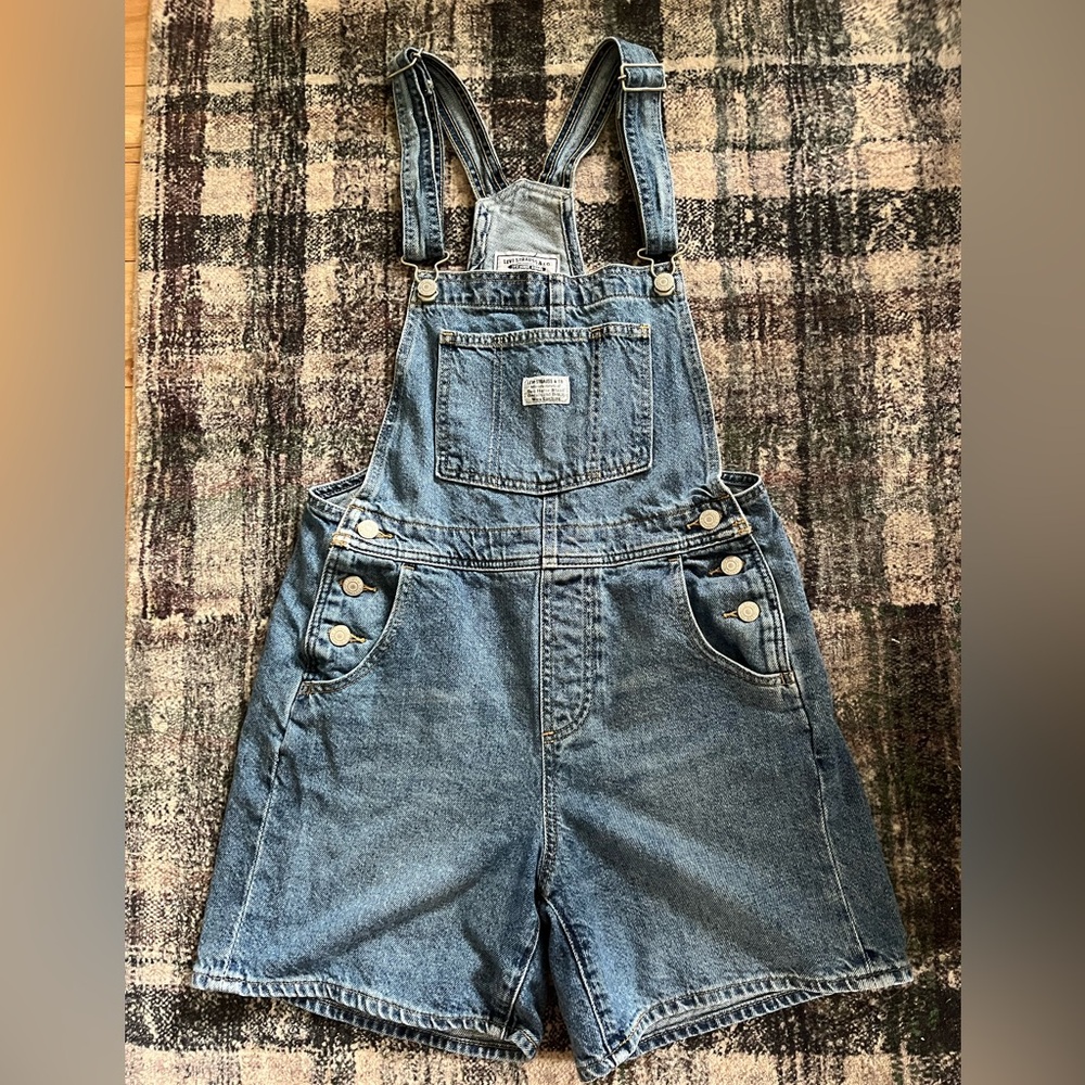 Levis Strauss Shortalls Overall Shorts Womens Size XS Blue Denim